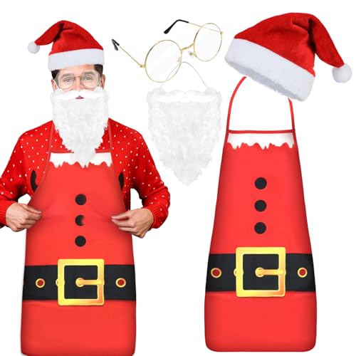 HOWAF Weihnachtsmann Kostüm, Weihnachtsmütze Nikolausmütze, Weihnachtsschürze, Weihnachtsmann Bart, Weihnachtsmann Brille für Weihnachtsfrau Kostüm, Weihnachtskostüm, Karneval Fasching Kostüm HOWAF Weihnachtsmann Kostüm, Weihnachtsmütze Nikolausmütze, Weihnachtsschürze, Weihnachtsmann Bart, Weihnachtsmann Brille für Weihnachtsfrau Kostüm, Weihnachtskostüm, Karneval Fasching Kostüm von HOWAF