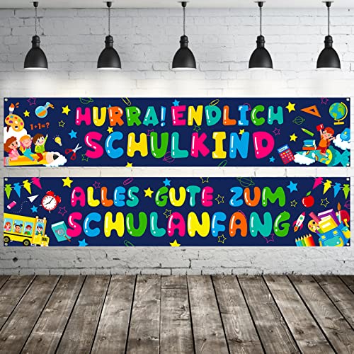 HOWAF 2 Stück Alles Gute Zum Schulanfang Banner für Einschulung Dekoration, Endlich Schulkind Girlande Banner Schuleinführung Stoff Hintergrund Banner Schulanfang Photo Booth für Schulanfang Deko HOWAF 2 Stück Alles Gute Zum Schulanfang Banner für Einschulung Dekoration, Endlich Schulkind Girlande Banner Schuleinführung Stoff Hintergrund Banner Schulanfang Photo Booth für Schulanfang Deko von HOWAF