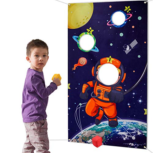 HOWAF Weltraum Sonnensystem Wurfspiele Set für Kinder, Astronaut Hängend Werfen Spiel mit 3 Sitzsäcken für Draußen Drinnen Erwachsene Kinder Party Spiele Aktivitäten Zubehör Dekoration von HOWAF