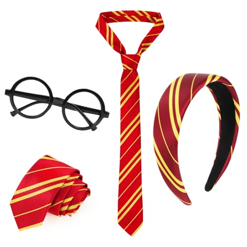 HOWAF Zauberer Kostüm, Halloween haarreif, Krawatte Gestreift, Retro Runde Brillen Keine Gläser für Fasching, Karneval, Halloween Kostüm Damen Mädchen von HOWAF