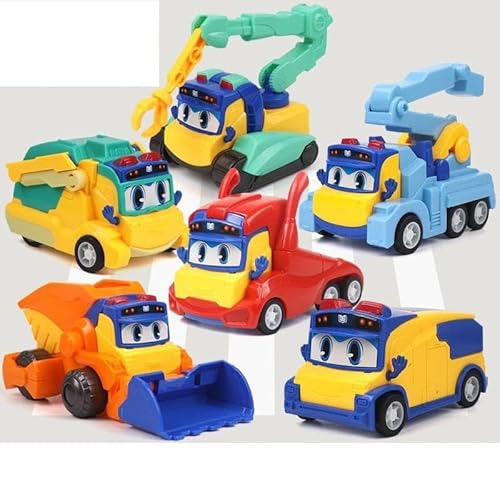 HOXSNII Baufahrzeuge Kinder, Baustellenfahrzeuge Kinder, Auto Spielzeug, Bagger Spielzeugautos, Kunststoff Spielzeug Auto, Jungen Geschenk, 6 Stück Construction Set von HOXSNII