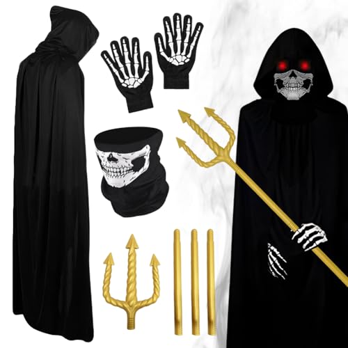 HOXSNII Halloween Kostüm für Kinder, 4PCS Vampir Kapuze Umhang Set mit Umhang Maske Handschuhe Requisiten Kapuzenumhangs Cape Halloween Karneval Fasching Maskerade Partys Kostüme (90CM) von HOXSNII