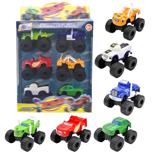 Monster Trucks Spielzeug, 6PCS Auto Spielzeug Zurückziehen Auto Trägheit Reibungsbetriebene Geländewagen Spielzeugauto Kleine Fahrzeuge Mini Autos Figuren Geschenk für Kinder von HOXSNII