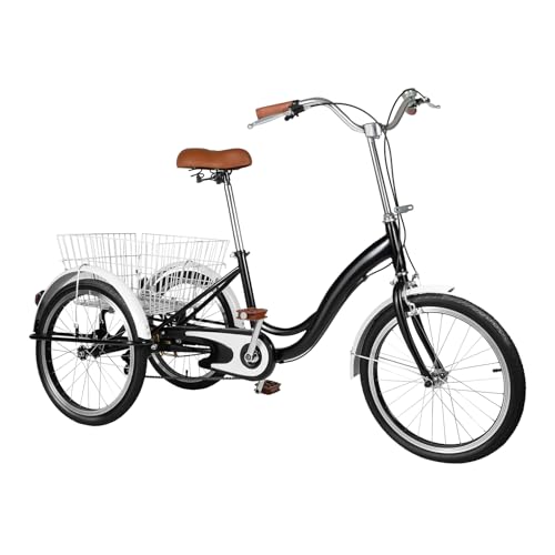 20 Zoll Trike Tricycle for Adults Dreirad für Erwachsene, Mit geräumigem Korb, Höhenverstellbarer Sitz und Lenker, Geschenk für ältere Menschen (Schwarz) von HPDTZ