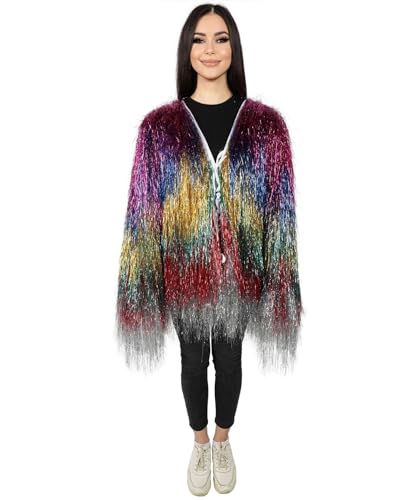 HPO HALLOWEEN PARTY ONLINE Dünne Lametta-Jacke für Festivals, Karneval, leicht, extra dicht, glitzerndes Lametta, perfekt für Raves, Cosplay, Halloween und Kostümpartys, mehrere Farben, kleine Größe von HPO HALLOWEEN PARTY ONLINE
