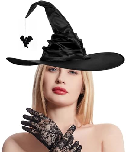 HPONEZJ Hexenhut Halloween Hexe Spitzhut mit Fledermaus Zaubererhut Schwarz Hexenmütze Verformbar Spitzmütze Böse Zauberer Hexenkostüm Wizard Witch Hut für Halloween Party Cosplay Schwarz Fledermaus HPONEZJ Hexenhut Halloween Hexe Spitzhut mit Fledermaus Zaubererhut Schwarz Hexenmütze Verformbar Spitzmütze Böse Zauberer Hexenkostüm Wizard Witch Hut für Halloween Party Cosplay Schwarz Fledermaus von HPONEZJ