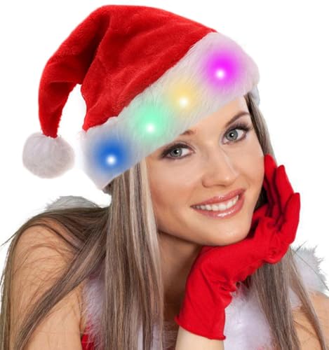 HPONEZJ Weihnachtsmütze mit Licht Nikolausmütze Plüsch Weihnachtsmann Mütze LED Weihnachtsfeier Partyhut Rot Samt Weihnachtshut Santa Nikolaus Cap Beleuchtet Nikolausmütze für Weihnachten Party Bunt HPONEZJ Weihnachtsmütze mit Licht Nikolausmütze Plüsch Weihnachtsmann Mütze LED Weihnachtsfeier Partyhut Rot Samt Weihnachtshut Santa Nikolaus Cap Beleuchtet Nikolausmütze für Weihnachten Party Bunt von HPONEZJ