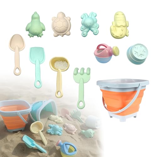 HPiano 11 Stück Sandspielzeug Set,Sandspielzeug Strand, Sandspielzeug Set für Kinder, Sandkasten Spielzeug, Sandkasten Set mit Sandschaufel, Faltbares Eimer, Sandformen, orange Farbe von HPiano