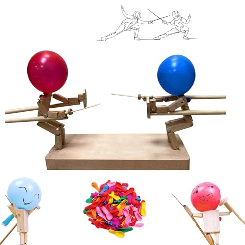 HPiano Balloon Bamboo Man Battle,Balloon Wood Man Battle,Holz-Bots-Kampfspiel für 2 Spieler,Desktop-Kampfspiel mit 50 Luftballons, für Partys, Fechten Spiel Ballon,(50 Luftballons) von HPiano