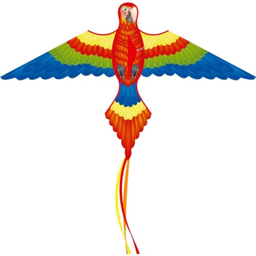 HQ Ecoline Flying Creatures Kinderdrachen Flugdrachen Einleiner, Drachen zum steigen Lassen, wenig Wind ab 5 Jahre, inkl. 17kp Polyesterschnur 25m auf Griff (Parrot) von HQ HIGH QUALITY DESIGN