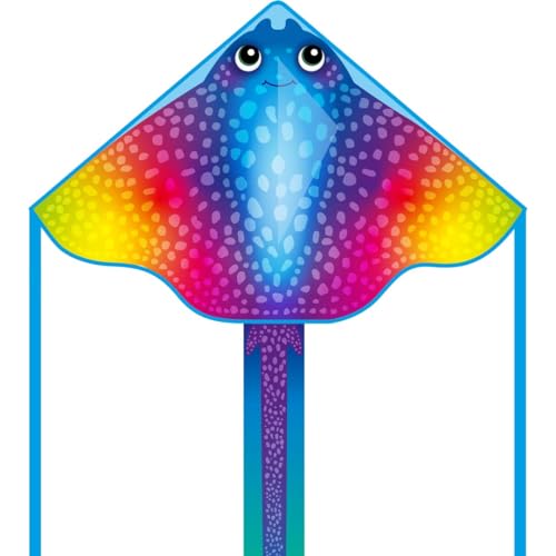 Ecoline Simple Flyer 120 Kinderdrachen Flugdrachen Einleiner Drachen zum steigen Lassen wenig Wind ab 5 Jahre 75x120cm+1.5m Drachenschwanz 17kp Polyesterschnur 25m auf Griff 2-5 Bft (Manta) von HQ HIGH QUALITY DESIGN