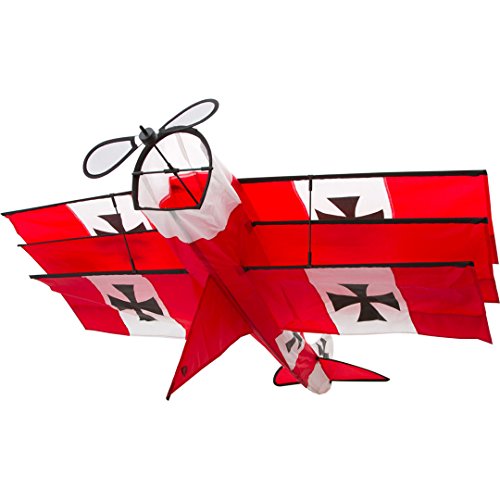 HQ Design - Kastendrachen Flugdrachen Einleiner Drachen zum steigen Lassen wenig Wind ab 8 Jahren, inkl. 17kp Polyesterschnur 40m auf Spule, bis 5 Bft (Red Baron 3D) von HQ HIGH QUALITY DESIGN