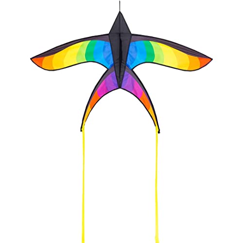 HQ Design - Flying Creatures, Kinderdrachen Flugdrachen Einleiner Drachen zum steigen Lassen, wenig Wind ab 5 Jahren, Polyesterschnur auf Spule oder Griff (Swallow Kite Rainbow) von HQ HIGH QUALITY DESIGN