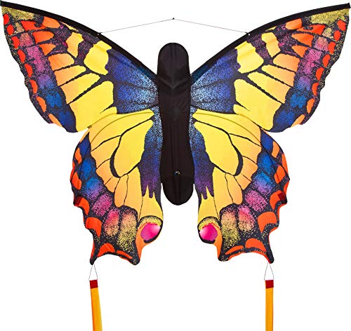 HQ 106542 - Butterfly Kite Swallowtail L, Kinderdrachen Einleiner, ab 5 Jahren, 80x130cm und 2x600cm Drachenschwanz, inkl. 17kp Polyesterschnur 40m auf Spule, 2-5 Beaufort von HQ HIGH QUALITY DESIGN