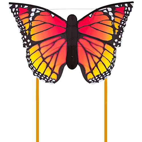 HQ 106544 - Butterfly Monarch L, Kinderdrachen Einleiner, ab 5 Jahren, 80x130cm und 2x600cm Drachenschwanz, inkl. 17kp Polyesterschnur 40m auf Spule, 2-5 Beaufort von HQ HIGH QUALITY DESIGN