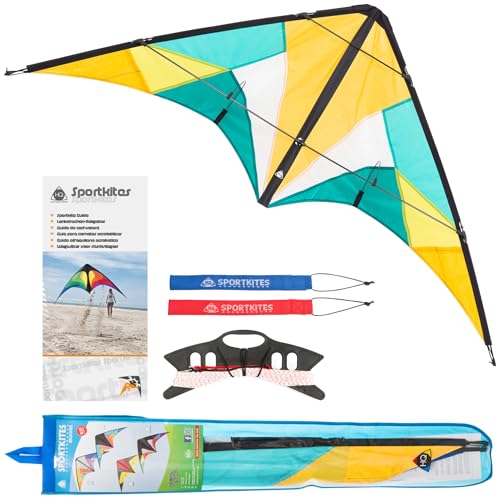 HQ Design - Quickstep II Blossom Lenkdrachen Zweileiner Flugdrachen Allround Drachen für Kinder und Erwachsene ab 10 Jahren 60x135cm inkl. 20kp Polyesterschnur 2x20m auf Winder, 2-5 Bft von HQ HIGH QUALITY DESIGN
