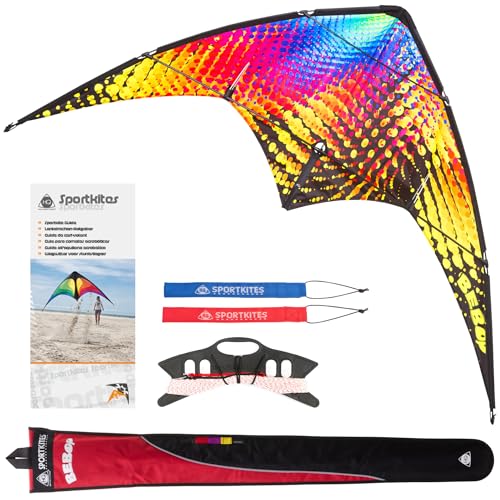 HQ Design - Bebop Vibe Lenkdrachen Zweileiner Flugdrachen Allround Drachen für Kinder und Erwachsene ab 8 Jahren 69x145cm inkl. 20kp Polyesterschnüre 2x20m auf Winder+Schlaufen 2.5-5 Bft von HQ HIGH QUALITY DESIGN