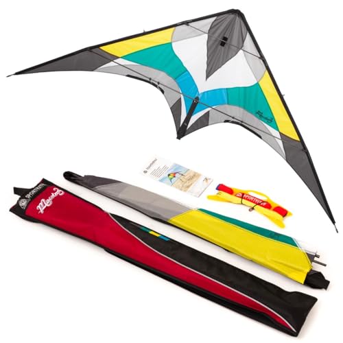 HQ Design - Maestro III Aqua Lenkdrachen Zweileiner Flugdrachen Allround Drachen für Kinder und Erwachsene ab 14 Jahren 95x220cm inkl. 70kp Dyneemaschnüre 2x25m+Schlaufen 2-5 Bft von HQ HIGH QUALITY DESIGN