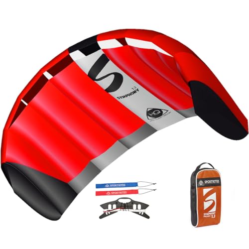 HQ HIGH QUALITY DESIGN Lenkmatte Lenkdrache Symphony Pro Zweileiner Matte Drachen für Kinder und Erwachsene inkl. Dyneemaschnüre auf Winder mit Schlaufen 2-6 Bft (1.3 Neon Red) von HQ HIGH QUALITY DESIGN