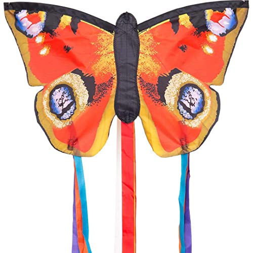 HQ Butterfly Kite Peacock R, Kinderdrachen Flugdrachen Einleiner Drachen zum steigen Lassen, wenig Wind, ab 5 Jahren, 34x52cm+2x300cm Drachenschwanz, inkl. 10kp Polyesterschnur 25m auf Griff, 2-4 Bft von HQ HIGH QUALITY DESIGN