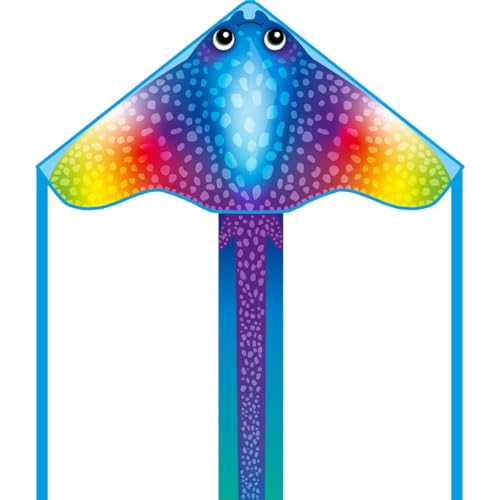 HQ Ecoline Simple Flyer Manta 85cm Kinderdrachen Flugdrachen Einleiner Drachen zum steigen Lassen, wenig Wind ab 5 Jahre, 42x85cm+1.5m Drachenschwanz inkl. 17kp Polyesterschnur 25m auf Griff, 2-5 Bft von HQ HIGH QUALITY DESIGN