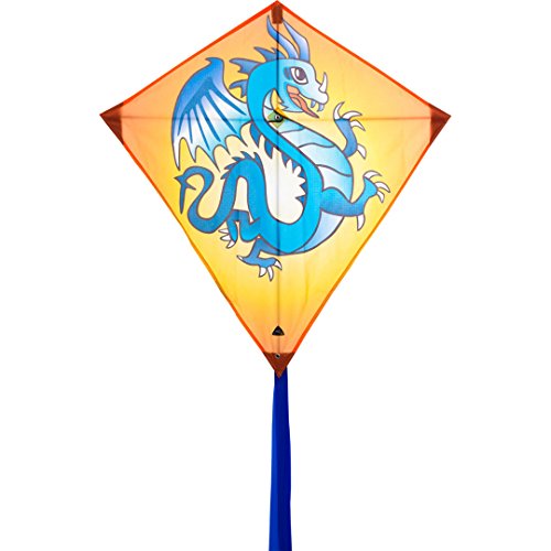 HQ Eddy Dragon Kinderdrachen Drachen Flugdrachen Einleiner Drachen zum steigen Lassen, wenig Wind, ab 5 Jahre, 68x68cm und 200cm Drachenschwanz inkl. 17kp Polyesterschnur 40m auf Spule, 2-5 Beaufort von HQ HIGH QUALITY DESIGN