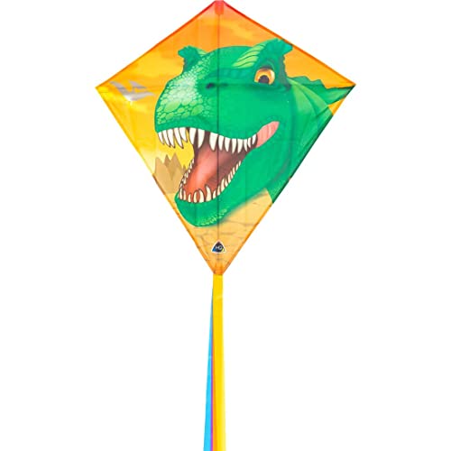 HQ Eddy T-Rex 68cm Kinderdrachen Flugdrachen Einleiner Drachen zum steigen Lassen, wenig Wind ab 5 Jahre, 68x68cm + 2m Drachenschwanz inkl. 17kp Polyesterschnur 40m auf Spule 2-5 Bft von HQ HIGH QUALITY DESIGN