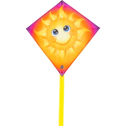 HQ Design Mini Eddy Sun, Kinderdrachen Drachen Flugdrachen Drachen zum steigen Lassen, wenig Wind, ab 5 Jahre, 40x40cm+Drachenschwanz inkl. 15kp Polyesterschnur 15m auf Griff, 3-6 Bft von HQ HIGH QUALITY DESIGN