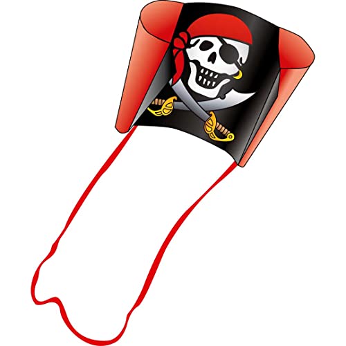 HQ Design - Sleddy Jolly Roger, Kinderdrachen Flugdrachen Drachen zum steigen Lassen, wenig Wind ab 5 Jahren, 50x76cm+1.9m Drachenschwanz inkl. 17kp Polyesterschnur 40m auf Spule 2-6 Bft von HQ HIGH QUALITY DESIGN