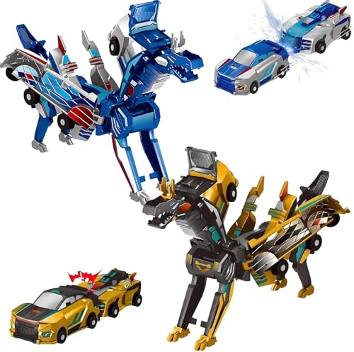 HQAYHSZD Dinosaur Collision Transforming Car Toy,Transformation Car Toy with Crash & Transform Feature ,for Boys and Girls | Party Gift for Birthday, Christmas (Blau und Gold) von HQAYHSZD
