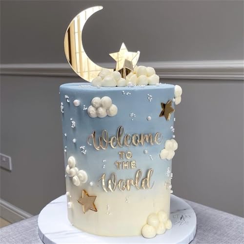 HQKJGSYX Tortenaufsatz, Motiv: Welcome To The World, für Babyparty, goldener Stern, Mond, Kuchendekoration, für Jungen, Mädchen, Geburtstag, Jahrestag, Partyzubehör, 8 Stück HQKJGSYX Tortenaufsatz, Motiv: Welcome To The World, für Babyparty, goldener Stern, Mond, Kuchendekoration, für Jungen, Mädchen, Geburtstag, Jahrestag, Partyzubehör, 8 Stück von HQKJGSYX
