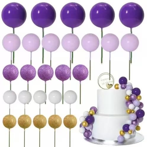 HQKJGSYX Tortenaufsatz "Happy Birthday", Cupcake-Dekoration, Glitzer, Violett, Gold, gepaart mit weißen Schaumstoffballons, Kuchendekoration für Mädchen, Jungen, Babyparty, Geburtstag, Hochzeit von HQKJGSYX