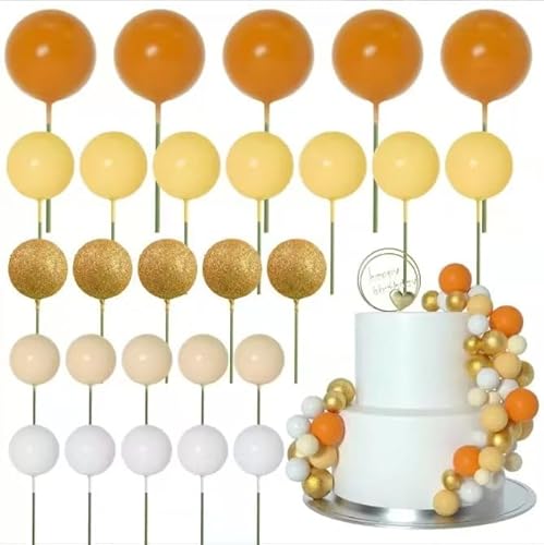 HQKJGSYX Tortenaufsatz "Happy Birthday", Cupcake-Topper, Cupcake-Aufsatz, Orange, glitzernd, goldfarben, gepaart mit weißen Schaumstoffballons, Kuchendekorationen für Mädchen, Jungen, Babyparty von HQKJGSYX