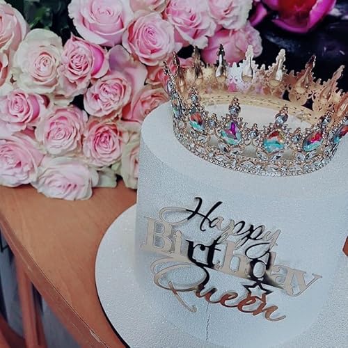 HQKJGSYX Tortenaufsatz "Happy Birthday", aus Acryl, silberfarben, Prinzessinnendekoration, für Hochzeitstag, Verlobung, Brautparty, Prinzessinnen-Party-Dekorationen von HQKJGSYX