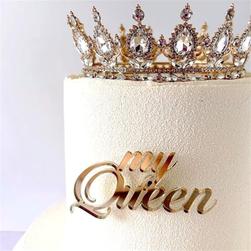 HQKJGSYX Tortenaufsatz "Meine Königin" aus Acryl, Prinzessinnen-Kuchenaufsatz, goldene Königin, Kuchendekoration für Muttertag oder Hochzeitstag, Verlobung, Brautparty, Prinzessinnen-Party-Dekor von HQKJGSYX