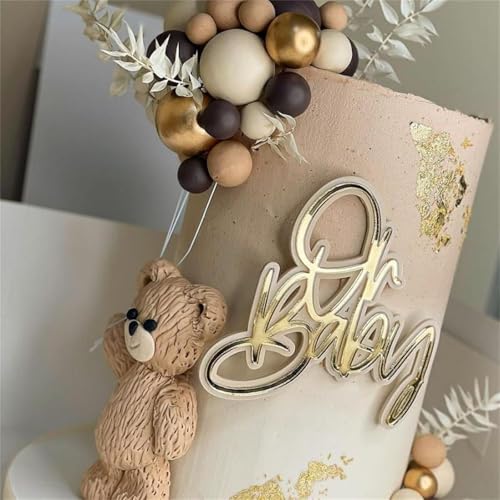 HQKJGSYX Tortenaufsatz aus Holz, Aufschrift "Oh Baby", "Happy Birthday", goldene Babyparty-Kuchenaufsätze, Dekorzubehör für Jungen und Mädchen, für Geburtstags- und Jubiläums-Party-Dekorationen von HQKJGSYX