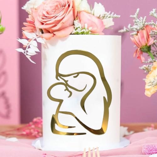 HQKJGSYX Tortenaufsatz für Mutter und Baby, aus Acryl, Happy Birthday, goldene Kuchendekorationen für Jungen und Mädchen, willkommen auf Babyparty oder Geburtstag, Jahrestag, Party-Dekorzubehör von HQKJGSYX