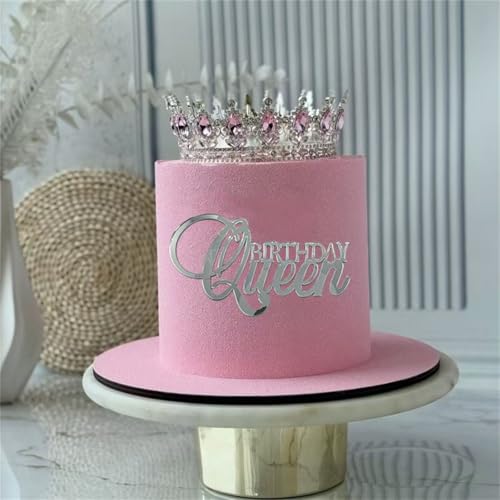 HQKJGSYX Tortenaufsatz mit Aufschrift "Happy Birthday", Acryl, silberfarben, für Hochzeitstag, Verlobung, Brautparty, Prinzessinnen-Party-Dekor von HQKJGSYX