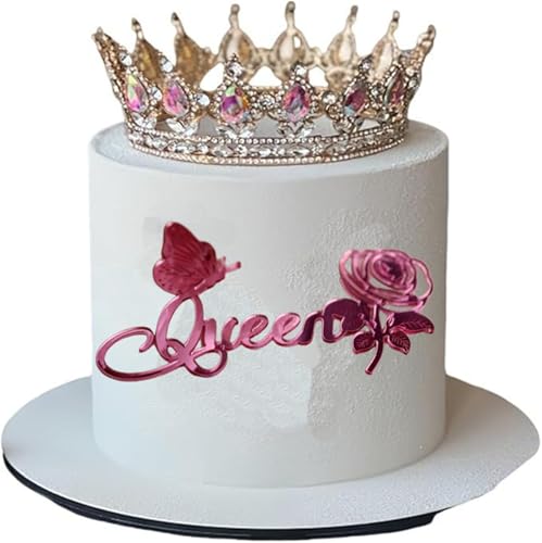 HQKJGSYX Tortenaufsatz mit Aufschrift "Happy Birthday" aus Acryl, Motiv: Rote Blume, Geburtstagskuchenaufsätze, Dekoration für Hochzeitstag, Verlobung, Brautparty, Prinzessinnen-Party-Dekorationen von HQKJGSYX