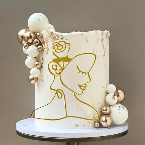 HQKJGSYX Tortenaufsatz mit Damengesicht aus Acryl, "Happy Birthday", goldene Blumenkönigin, Kuchendekoration, Dekoration für Frauen, Hochzeit, Geburtstag, Jahrestag, Party, Kuchendekorationen von HQKJGSYX