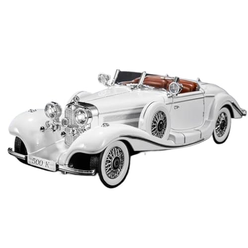 HQRTYBI 1:18 for 500K Oldtimer-Modell Stoßdämpfung Musik Licht Türen Geöffnet Retro Fahrzeugmodelle Ornamente Vorhanden(White) von HQRTYBI
