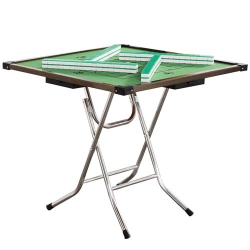 HQYMXYGEUR 31 "/ 35" Mahjong-Tisch,Mahjong-Tisch klappbar,quadratischer Faltbarer Tisch,Kartenspieltisch mit grünem Filz und Schubladenbox,für Party-Versammlungsspiel(80 * 76cm) von HQYMXYGEUR