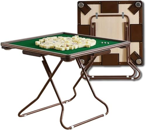 HQYMXYGEUR 34" Kartentische Klappquadrat,4 Spieler Karte Mahjong Tisch,mit filzgrüner Oberfläche,4 Getränkehalter & 4 Chip Grooves Faltbarer Spielpuzzletisch(Brown) von HQYMXYGEUR