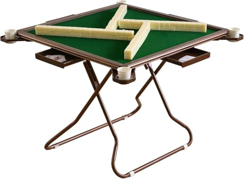 HQYMXYGEUR 4-Spieler-Kartenspieltisch mit grünem Filz und Getränkehaltern,tragbarer Multifunktionsfaltbarer,verschleißfester Desktop-Majiang-Tisch,für Pokerkarten,Mahjong(Brown) von HQYMXYGEUR