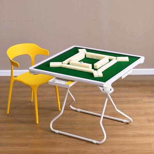 HQYMXYGEUR 4-Spieler-Kartenspieltisch mit grünem Filz und Getränkehaltern,tragbarer Multifunktionsfaltbarer,verschleißfester Desktop-Majiang-Tisch,für Pokerkarten,Mahjong(White) von HQYMXYGEUR