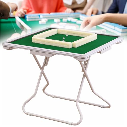 HQYMXYGEUR Mahjong-Tisch klappbar,quadratischer 4-Spieler-Klappkartentisch,verschleißfester Desktop,mit Getränkehaltern und Schubladen,für Tisch,Brettspiel,Camping(White) von HQYMXYGEUR