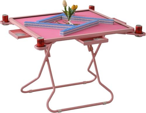 HQYMXYGEUR Rosa Mahjong-Tisch klappbar,quadratischer Kartenspieltisch mit Getränkehaltern und Chip-Rillen,tragbarer Poker-Domino-Brettspieltisch HQYMXYGEUR Rosa Mahjong-Tisch klappbar,quadratischer Kartenspieltisch mit Getränkehaltern und Chip-Rillen,tragbarer Poker-Domino-Brettspieltisch von HQYMXYGEUR