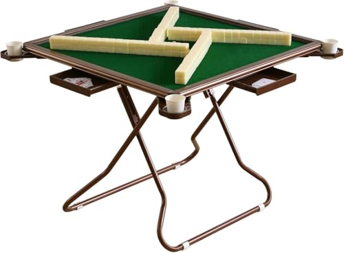 HQYMXYGEUR Tragbarer klappbarer Mahjong-Tisch,quadratischer Kartentisch,mit Getränkehaltern und Kleiner Schublade,für Pokerkarten,Mahjong,Brettspiele(Rosegold) von HQYMXYGEUR