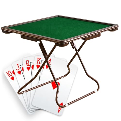 HQYMXYGEUR Tragbarer klappbarer Mahjong-Tisch mit Getränkehaltern/Schubladen/verschleißfestem Filztisch/Legierungstischbeinen,für Pokerkarten/Mahjong(Rosegold) von HQYMXYGEUR