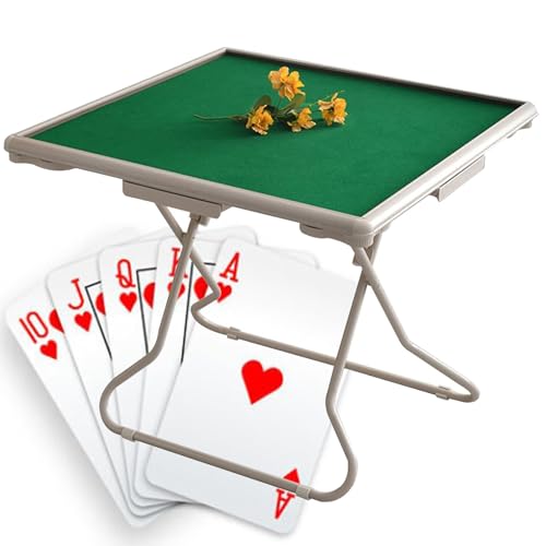 HQYMXYGEUR Tragbarer klappbarer Mahjong-Tisch mit Getränkehaltern/Schubladen/verschleißfestem Filztisch/Legierungstischbeinen,für Pokerkarten/Mahjong(White) von HQYMXYGEUR